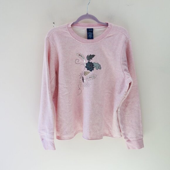Basic Editions Embroidered Fleece Crew Neck Sweatshirt Pink (1X) NWOT! - Picture 1 of 6